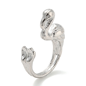 Brass Open Cuff Finger Rings, Flamingo Shape, Platinum, US Size 5 1/4(15.9mm)