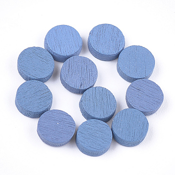 Painted Poplar Wood Cabochons, Flat Round, Royal Blue, 7x2mm