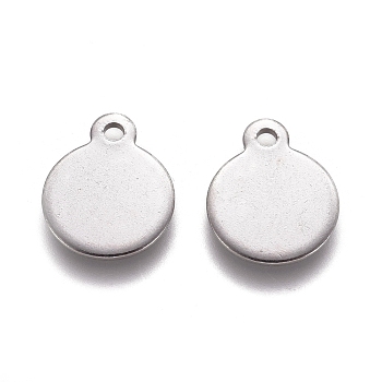 304 Stainless Steel Charms, Stamping Blank Tag, Flat Round, Stainless Steel Color, 12.5x10x0.9mm, Hole: 1.4mm