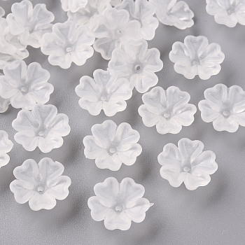 Transparent Frosted Acrylic Bead Caps, 5-Petal, Flower, White, 16.5x6mm, Hole: 1.6mm, about 959pcs/500g