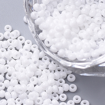 8/0 Grade A Round Glass Seed Beads, Baking Paint, White, 3x2mm, Hole: 1mm, about 10000pcs/pound