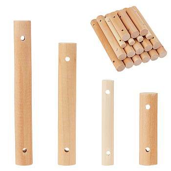 24Pcs 4 Style Grass Tree Wood Craft Sticks, Round Solid Wood Rod, for Knitting Tapestry, Macrame, Toy Making, Pale Goldenrod, 5.9~11.8x0.9~1.5cm, Hole: 3~4mm, 6pcs/style