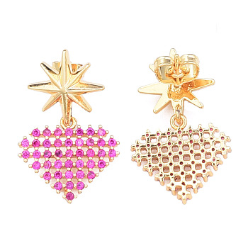 Cubic Zirconia Diamond Stud Earrings, with Ear Nuts, Golden Brass Stud Earrings for Women, Nickel Free, Camellia, 28.5mm, Pin: 0.7mm