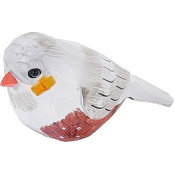 Wooden Cute Bird Carving Ornaments, with Cube, for Desktop Display Decoration, White, 98x45.5x43mm