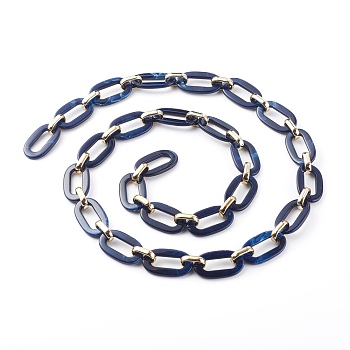 Handmade Acrylic Cable Chains, with CCB Plastic Linking Ring, Flat Oval, Dark Blue, 36.5x21x3.5mm, 19x12x4.5mm, about 39.37 inch(1m)/strand