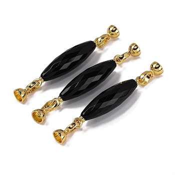 Rack Plating Brass and Black Onyx Flod Over Clasps, Oval, Real 18K Gold Plated, 67mm