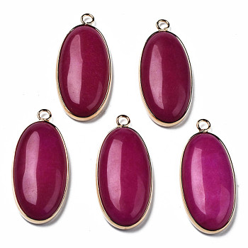 Natural White Jade Pendants, with Golden Plated Brass Edge and Loop, Dyed, Oval, 35x16x6mm, Hole: 2mm