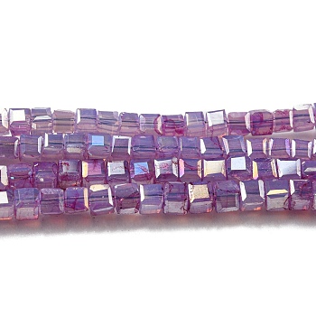 Baking Painted Glass Beads Strands, Imitation Jaed, AB Color, Faceted, Cube, Medium Orchid, 2.5x2.5x2.5mm, Hole: 0.8mm, about 191~193pcs/strand, 18.11~18.50 inch(46~47cm)