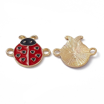 Alloy FireBrick Enamel Connector Charms, Ladybug Links with Heart, Golden, 15.5x19.5x2mm, Hole: 2mm