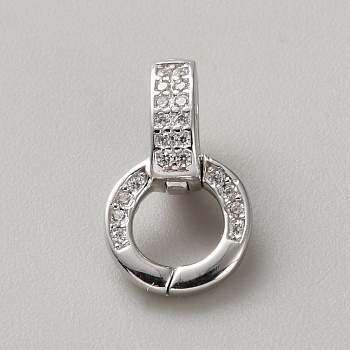 925 Sterling Silver Micro Pave Clear Clear Cubic Zirconia Twister Clasps, Ring, Platinum, 14x8.5x5.5mm, Hole: 4.3x3.5mm, Inner Diameter: 4.4x5mm