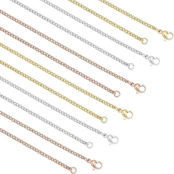 Unisex Casual Style 304 Stainless Steel Curb Chain Necklaces, with Lobster Claw Clasps, Mixed Color, 19.7 inch(50cm), 6pcs/box