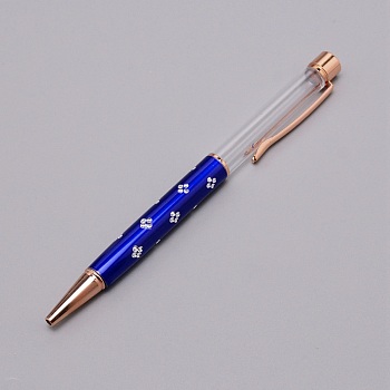 Aluminum Ballpoint Pen, Empty Penholder, for Writing Compatible, School Office Supply Gift, Clover Pattern, Medium Blue, 141x13x9mm