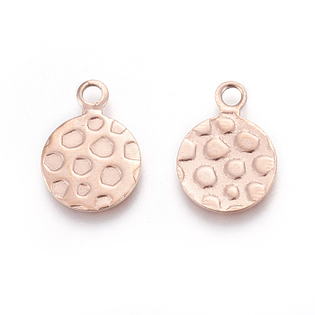 Ion Plating(IP) 304 Stainless Steel Charms, Flat Round, Bumpy, Rose Gold, 13.5x10x0.7mm, Hole: 1.8mm
