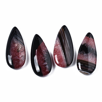 Natural Brazilian Agate Pendants, Dyed & Heated, Teardrop, Indian Red, 39~40x17~18x6~7mm, Hole: 1.5mm