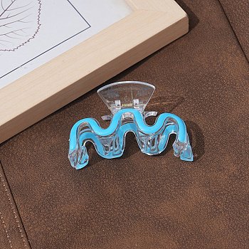 Letter M Plastic Enamel Claw Hair Clips, with Iron Clips, for Women Girls, Deep Sky Blue, 85~90mm