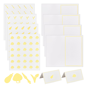 8 Sheets 4 Styles PVC Waterproof Self-Adhesive Sticker, Cartoon Decals for Gift Cards Decoration, with 6Pcs Paper Table Place Cards, Vegetable Pattern, Self-Adhesive Sticker: 100x78x0.1mm, Stickers: 12x12mm, 2 sheets/style