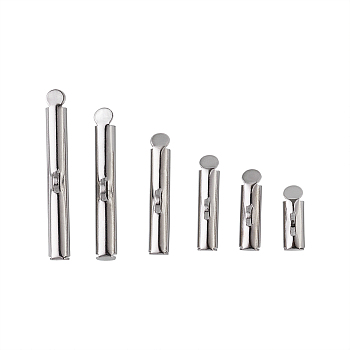 Iron Slide On End Clasp Tubes, Slider End Caps, Platinum, 11x7x3cm, 120pcs/box