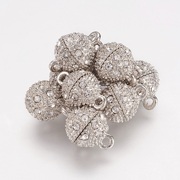 Alloy Rhinestone Magnetic Clasps, Oval, Platinum, 16x10mm, Hole: 1.5mm