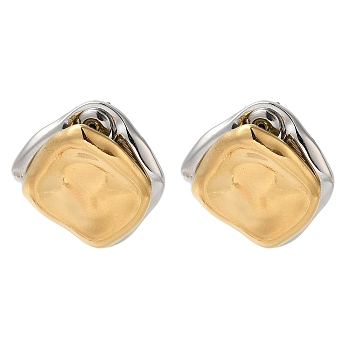 Titanium Steel Stud Earrings for Women, Rhombus, Real 18K Gold Plated & Stainless Steel Color, 21.5x21.5mm