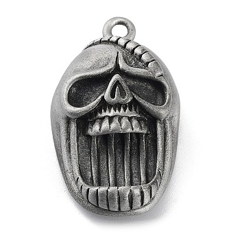 Tibetan Style Alloy Pendnat, Frosted, Skull, Antique Silver, 42x25x13mm, Hole: 3mm