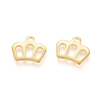 304 Stainless Steel Charms, Crown, Golden, 8.5x10x0.8mm, Hole: 1.2mm