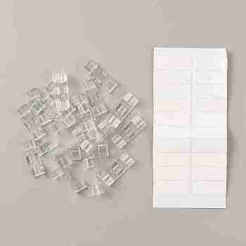 Transparent Acrylic Cord Organizer, Punch Free Cable Management Holder Clip, Rectangle, for Tabletop, Wall, with Stickers, Clear, Clip: 11x31x10mm, Inner Diameter: 8mm, 20pcs/bag