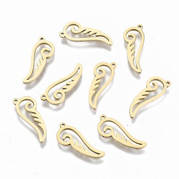 304 Stainless Steel Pendants, Laser Cut, Wing, Real 14K Gold Plated, 15x6x1mm, Hole: 0.7mm
