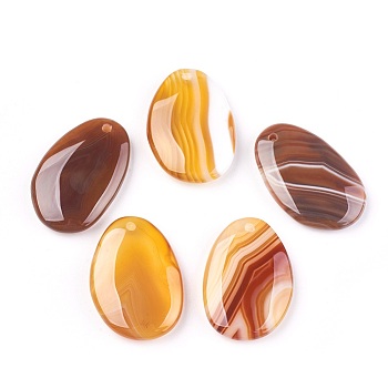 Natural Striped Agate Pendants, Dyed & Heated, Oval, Mixed Color, 36~52x24~27x7~8mm, Hole: 2mm