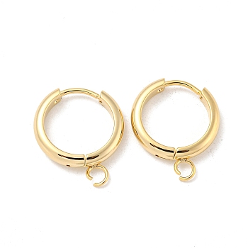 201 Stainless Steel Huggie Hoop Earring Findings, with Horizontal Loop and 316 Surgical Stainless Steel Pin, Real 24K Gold Plated, 13x3mm, Hole: 2.5mm, Pin: 1mm.