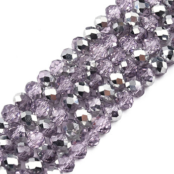 Electroplate Transparent Glass Beads Strands, Half Silver Plated, Faceted, Rondelle, Plum, 6x5mm, Hole: 1mm, about 83~85pcs/strand, 38~39cm