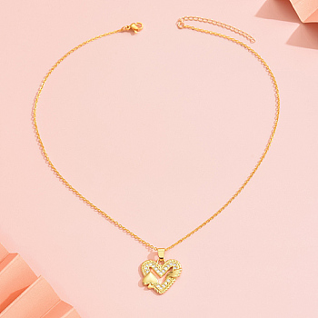 Brass Micro Pave Cubic Zirconia Pendant Necklaces, Heart, Real 18K Gold Plated, 15.75 inch(40cm), Heart: 20x22mm