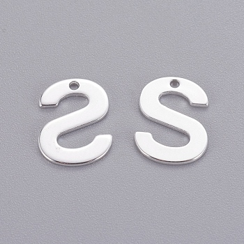 201 Stainless Steel Charms, Letter, Silver Color Plated, Letter.S, 11x8.5x0.7mm, Hole: 1mm