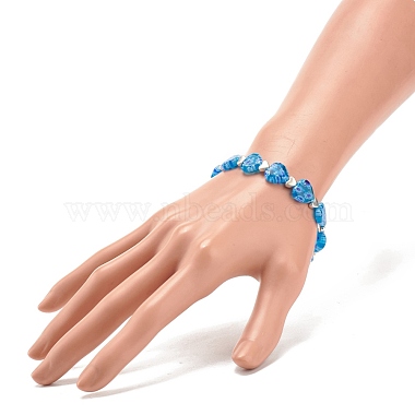 Bracelet extensible fait main millefiori au chalumeau et perles de coeur en alliage(BJEW-JB08042)-5
