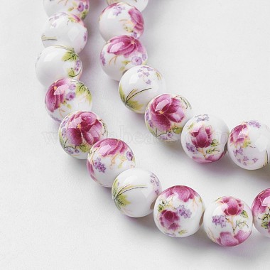 Chapelets de perles en céramique imprimées de fleurs manuelles(PORC-J006-A06)-4