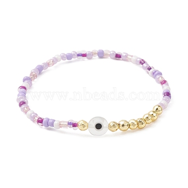 graines de verre et lampe mauvais œil et bracelet extensible en perles d'hématite synthétique(BJEW-JB09436)-3