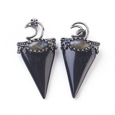 Antique Silver Black Triangle Obsidian Big Pendants