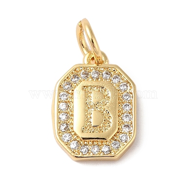 Real 18K Gold Plated Clear Letter B Brass+Cubic Zirconia Charms