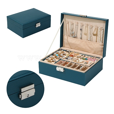 Teal Rectangle Imitation Leather Jewelry Set Boxes