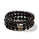 3Pcs Natural Black Agate(Dyed) and Coconut Beads Stretch Bracelets Set(BJEW-JB08933)-1