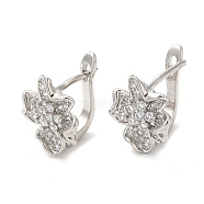 Clear Cubic Zirconia Flower Hoop Earrings, Brass Earrings, Real Platinum Plated, 14x13x12mm(KK-K333-36P)