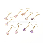 Alloy Enamel Charm Dangle Earrings, Iron Long Drop Earrings for Women, Mixed Shape, Mixed Color, 46mm, Pin: 0.6mm(EJEW-JE04835)