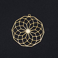 201 Stainless Steel Filigree Charms, polygon with Flower, Golden, 35.5x34.5x1mm, Hole: 1.6mm(STAS-T049-T693-2)
