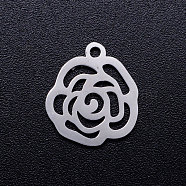 201 Stainless Steel Hollow Charms, Flower, Stainless Steel Color, 14x13x1mm, Hole: 1.4mm(STAS-Q201-JN293-1)