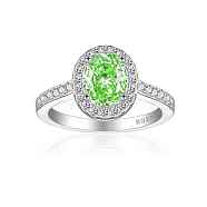 925 Sterling Silver Micro Pave Cubic Zirconia Plain Band Rings, Real Platinum Plated, Oval, Green Yellow, Inner Diameter: 17mm(RJEW-P103-05P-E)