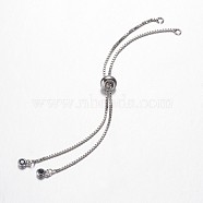 Brass Chain Bracelet Making, with Cubic Zirconia, Slider Bracelets Making, Platinum, 5 inch(126mm)x1mm, Hole: 2mm(KK-G290-09P)