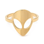 Ion Plating(IP) 304 Stainless Steel Alien Face Adjustable Ring for Women, Real 18K Gold Plated, Inner Diameter: 16.6mm(RJEW-M149-13G)
