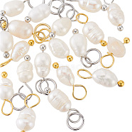 20Pcs 2 Colors Grade A Natural Cultured Freshwater Pearl Rice Charms, with 304 Stainless Steel Open Jump Rings, Golden & Stainless Steel Color, 12~13mm, Hole: 3.4mm, 10pcs/color(PALLOY-AB00254)