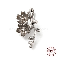 Rhodium Plated 925 Sterling Silver Ice Pick Pinch Bails, Cherry Blossom Flower, with S925 Stamp, Real Platinum Plated, 23.5x14.5x12mm, Pin: 1mm(STER-NH0001-17P)