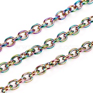 Ion Plating(IP) 304 Stainless Steel Cable Chains, Soldered, with Spool, Oval, Rainbow Color, 3x2x0.6mm, about 32.8 Feet(10m)/roll(STAS-F217-05)