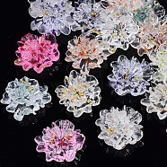 Transparent Resin Cabochons, with 201 Stainless Steel Beads, Flower, Mixed Color, 24x22x10mm(CRES-N030-002)